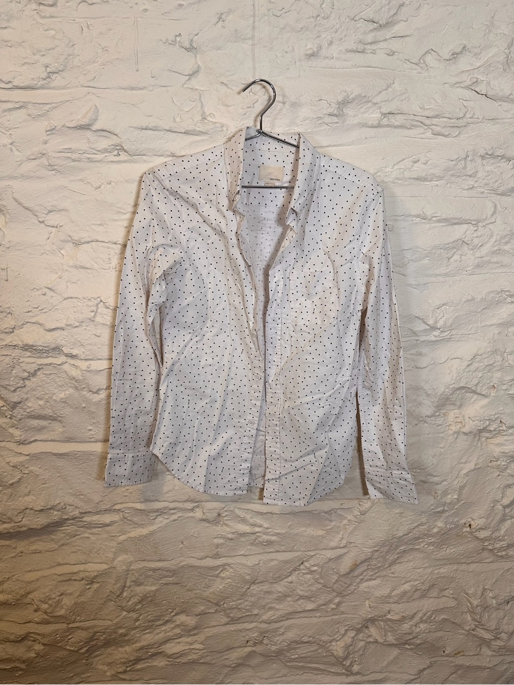Men's White Button-Down Shirt with Navy Micro Dots
